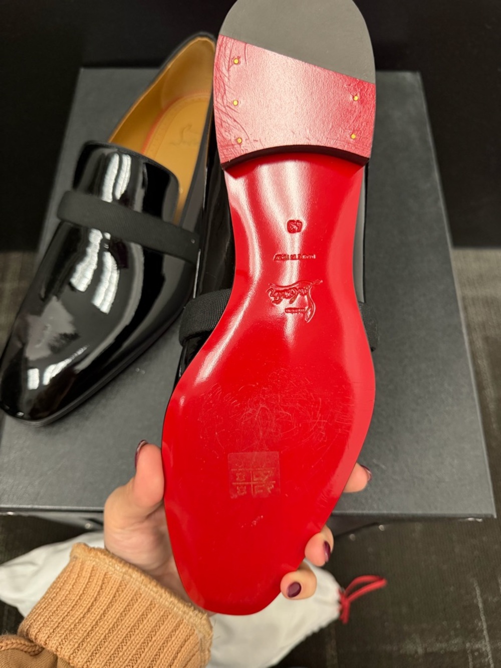 Christian Louboutin Black Patent Leather Slip-On Loafers with Grosgrain Strap - Picture 5 of 11